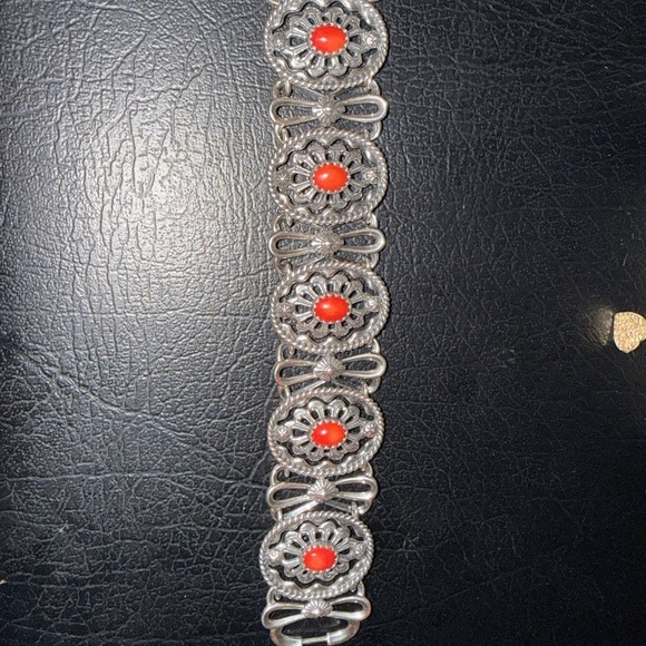 Carolyn Pollack Jewelry - Silver and Red Coral filagree Bracelet Sterling Silver 925